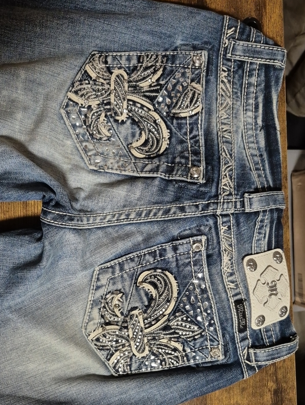 Miss Me Embellished Blue Boot Cut Jeans with Rhinestone Detail
